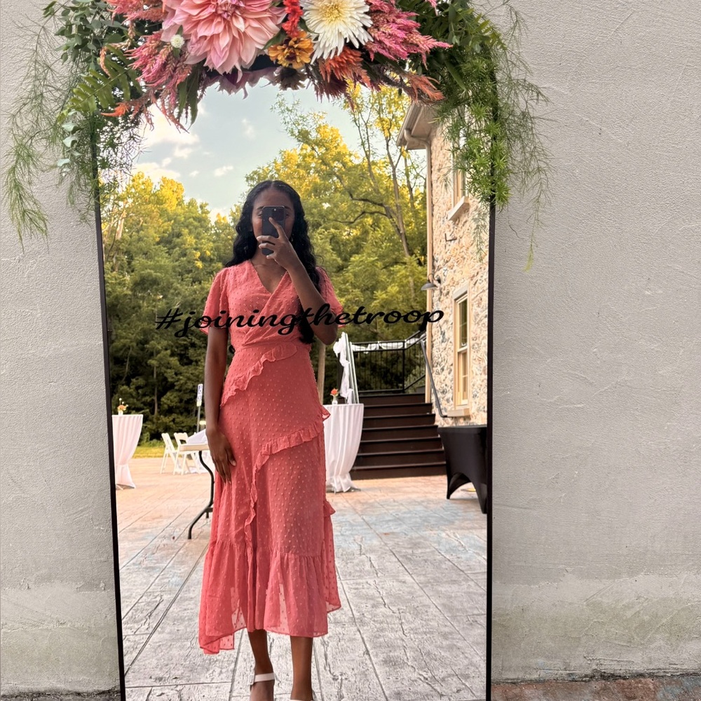 Lulus Next to You Rusty Rose Swiss Dot Ruffled Midi Dress